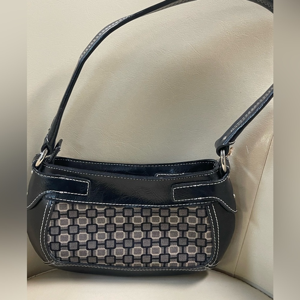 Sold- Nine West Vintage Black Patterned Shoulder Bag with Contrast Stitching